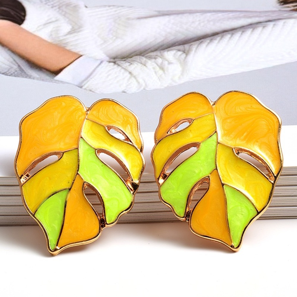 Monstera Leaf earrings tropical neon boho chic